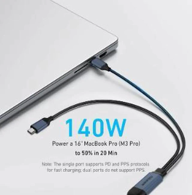 Alt view image 5 of 5 - AJMRTC USBC to Dual USBC Splitter Cable 3.9FT(1.2M),140W PD3.1 Fast Charging 1to2 TypeC Cord for MacBook Pro,MacBook Air,iPad Pro,iPhone15,Samsung Galaxy,USBC Laptops Phones Tablets