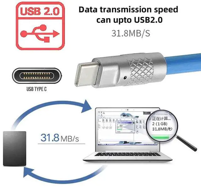 Alt view image 4 of 7 - AJMRTC USBC to USBC Liquid Silicone Cable 1M Blue,Ultra Soft 120W PD Fast Charging Cord,USB2.0 480Mbps Data Sync for Laptops,Tablets,iPhone15 Series,Samsung Galaxy,USBC Smartphones