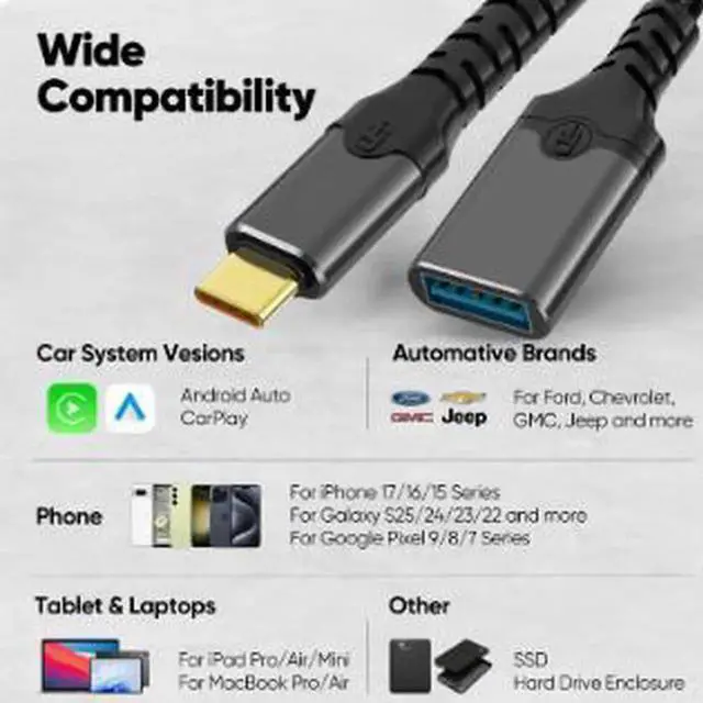 Alt view image 2 of 4 - AJMRTC 9.8FT USBC OTG Cable,USB TypeC Male to USB 3.0 TypeA Female Adapter Cord,HighSpeed OTG Converter for Flash Drive,Mouse,Keyboard,Car Audio,Laptops,Android USBC Phones & Tablets
