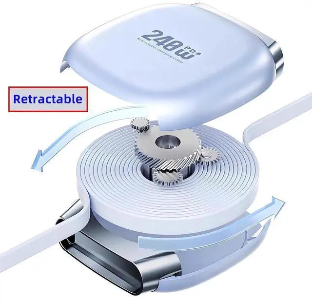 Alt view image 6 of 7 - AJMRTC Retractable Coiled USBC to USBC Cable Purple,140W PD Fast Charging Stretch TypeC Male to Male Cord,USB2.0 480Mbps Data Sync for Laptops,Tablets,iPhone15 Series,Android USBC Smartphones