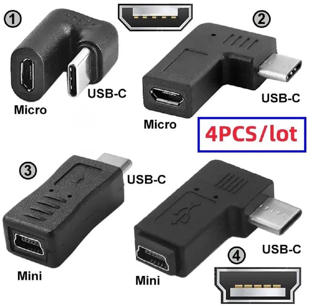 Alt view image 6 of 7 - AJMRTC 4Pcs/Lot USBC to Micro USB & Mini USB Female Adapter Set,Opposite RightBack Angled USB2.0 480Mbps Male Converter for Charging & Data Sync for Legacy Micro/Mini USB Devices