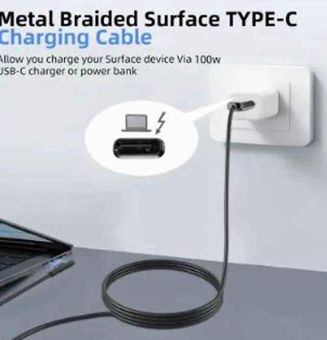 Alt view image 2 of 5 - AJMRTC 1.8M USBC to Surface Charging Cable,100W PD 15V/3A Power Cord for Microsoft Surface Pro 3 4 5 6 7 8 9,Surface Go,Surface Book,Surface Laptop Series Laptops