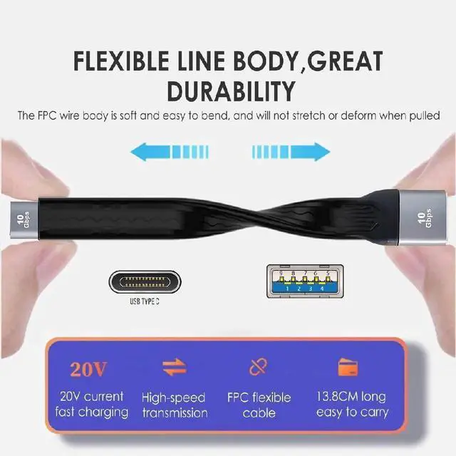 Alt view image 3 of 7 - AJMRTC 13cm FPC Flat Slim OTG Extension Cable,USB3.1 TypeC Female to USB3.0 TypeA Female 10Gbps HighSpeed Data Cord for Laptops,Smartphones,USBC Peripheral Connection