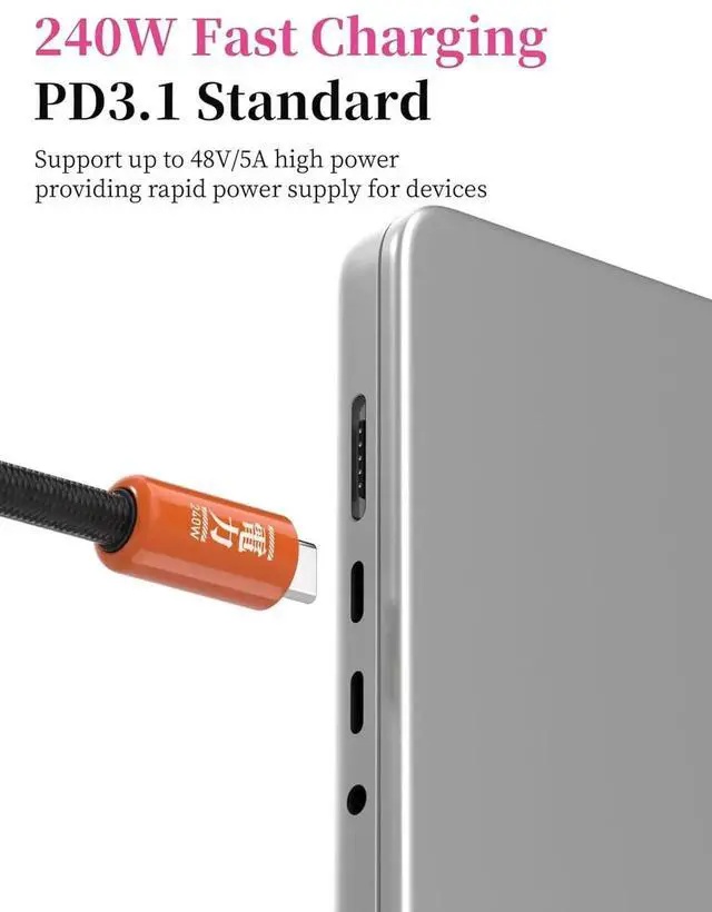 Alt view image 2 of 7 - AJMRTC Keychain USBC to USBC Short Cable 0.5FT Orange,Portable Lanyard 240W PD Fast Charging Cord,USB2.0 480Mbps Data Sync for iPhone 17 16 15 Pro Max,iPad Pro,USBC Laptops & Smartphones