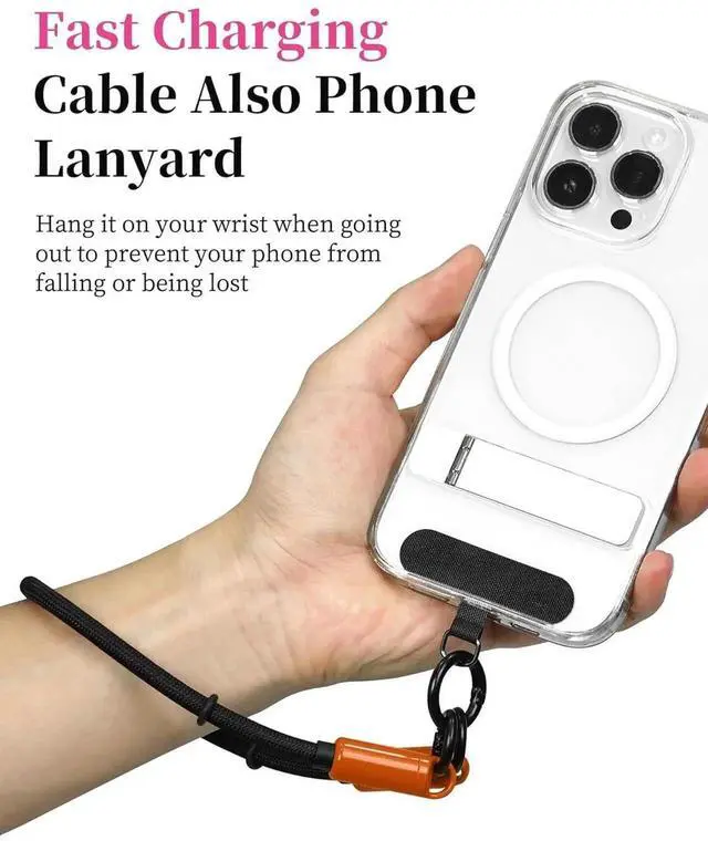Alt view image 5 of 7 - AJMRTC Keychain USBC to USBC Short Cable 0.5FT Orange,Portable Lanyard 240W PD Fast Charging Cord,USB2.0 480Mbps Data Sync for iPhone 17 16 15 Pro Max,iPad Pro,USBC Laptops & Smartphones