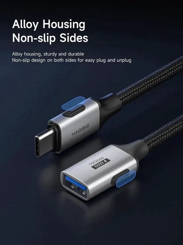 Alt view image 6 of 7 - AJMRTC 4.9FT Braided USBC Male to USBA Female OTG Extension Cable,10Gbps Data Transfer Adapter for iPhone 17/16/15 Pro Max,iPad Pro,Android Phones,USB Flash Drive,Gaming Keyboard,Mouse Peripherals