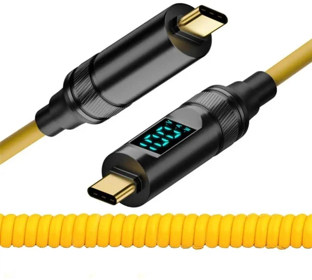 Main image of AJMRTC Smart LED Display Stretch Coiled USB4 TypeC to TypeC Cable 180CM,20Gbps Data 100W PD Fast Charging,8K Video Output Cord for Laptops,Smartphones,External SSDs and Docking Stations