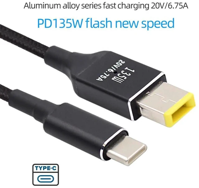 Alt view image 2 of 7 - AJMRTC 135W USBC PD Trigger Charge Cable,TypeC Input to DC 20V 6.25A Rectangle 11.0×4.5mm Output Power Cord for Laptops with 11.0×4.5mm Rectangular DC Power Jack