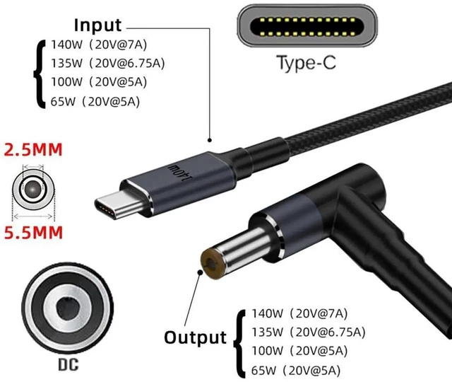Alt view image 3 of 7 - AJMRTC USBC PD Trigger Emulator Cable,TypeC Input to DC 20V 5.5×2.5mm Barrel Output Power Cord,65W140W PD Decoy Charging for Laptops with 5.5×2.5mm DC Power Jack