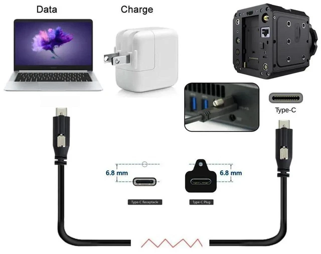 Alt view image 5 of 7 - AJMRTC Locking USB 3.1 Gen2 TypeC to Locking USBC Cable, 10Gbps Data & PD Power Cord, Single Panel Mount Screw Connector, AntiDrop for Machine Vision Camera, Industrial USBC Device Connection