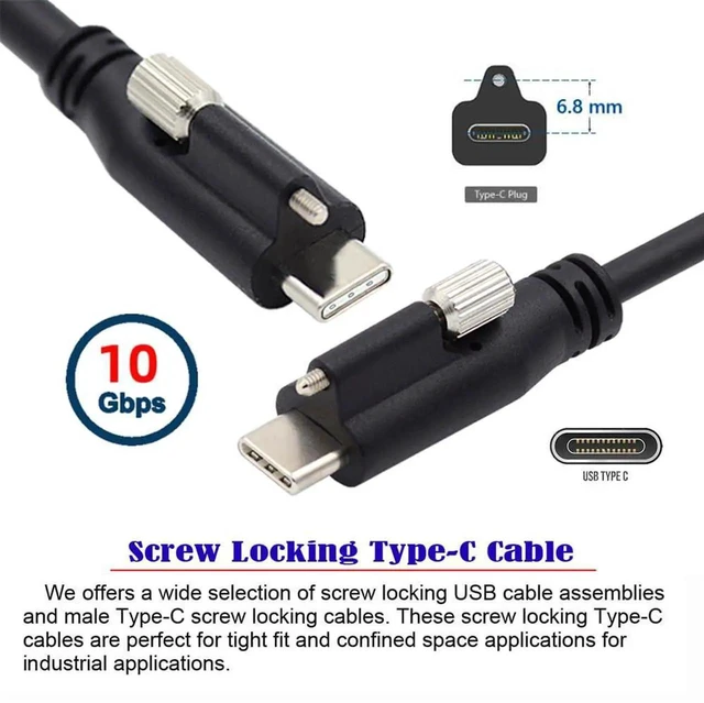 Alt view image 3 of 7 - AJMRTC Locking USB 3.1 Gen2 TypeC to Locking USBC Cable, 10Gbps Data & PD Power Cord, Single Panel Mount Screw Connector, AntiDrop for Machine Vision Camera, Industrial USBC Device Connection