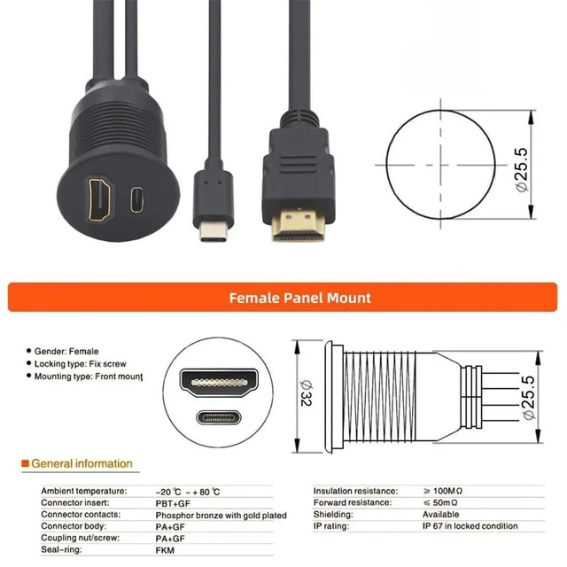 Alt view image 2 of 7 - AJMRTC LeftRight Angled USBC Male to Female Extension Cable, USB 2.0 TypeC Cord with Protective Sleeve, Supports TypeC & HDMI Signal PassThrough for Laptop, USBC Docking and Display Devices