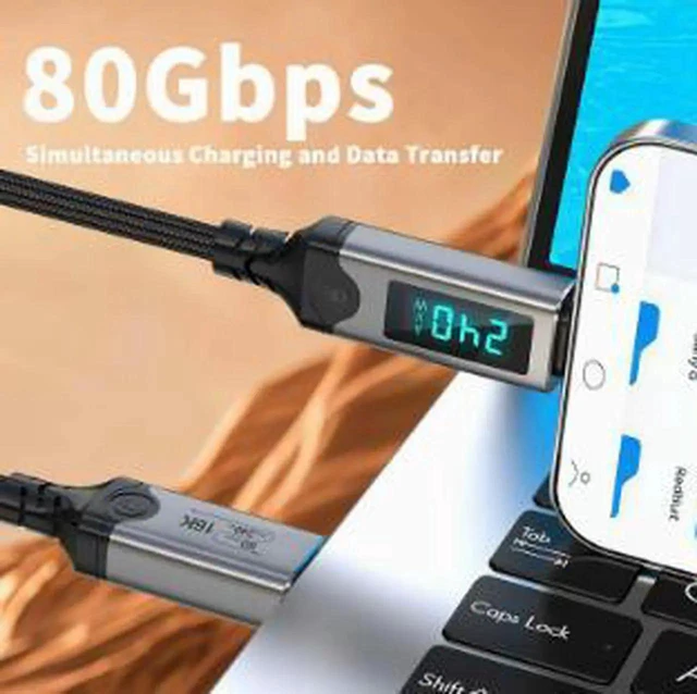 Alt view image 2 of 5 - AJMRTC 4.9FT USB4 USBC to USBC Cable, 80Gbps Data Transfer, 240W PD Fast Charging, 16K@60Hz Video Output, LED Power Display, Compatible with Thunderbolt 5 for Laptop, Phone, Docking Station