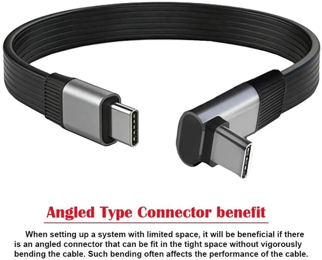 Alt view image 3 of 7 - AJMRTC 20CM UpAngled 90 Degree Flat Slim FPC Male to Male Extension Cable, USB5.0 80Gbps 240W PD, 16K 8K@60Hz 5K Video, Backward Compatible with USB4.0 40Gbps Thunderbolt 3/4/5