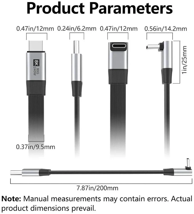 Alt view image 2 of 7 - AJMRTC 20CM UpAngled 90 Degree Flat Slim FPC Male to Male Extension Cable, USB5.0 80Gbps 240W PD, 16K 8K@60Hz 5K Video, Backward Compatible with USB4.0 40Gbps Thunderbolt 3/4/5