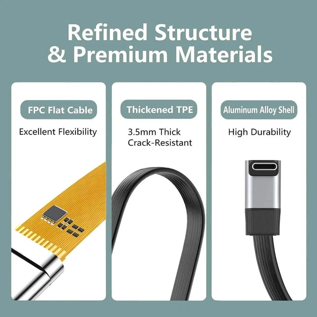 Alt view image 7 of 7 - AJMRTC 20CM UpAngled 90 Degree Flat Slim FPC Male to Male Extension Cable, USB5.0 80Gbps 240W PD, 16K 8K@60Hz 5K Video, Backward Compatible with USB4.0 40Gbps Thunderbolt 3/4/5