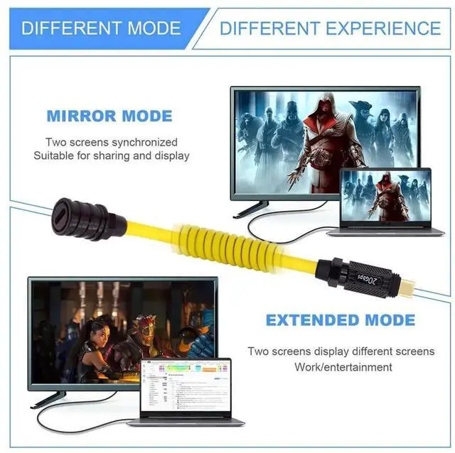 Alt view image 5 of 7 - AJMRTC Yellow 180CM Stretch Coiled USB4 USBC Male to Female Extension Cable, 20Gbps Data, 140W PD Fast Charging, 8K Video Output for Gaming Keyboard, Mouse, Laptop and USBC Peripherals