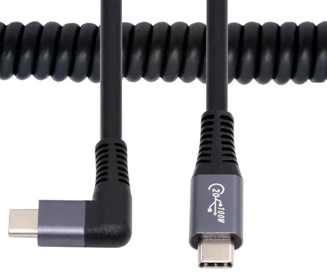 Main image of AJMRTC RightAngled Stretch Coiled USB4 USBC Male to Male Cable, 20Gbps Data Sync, 100W PD Fast Charging, 8K Video Output for Laptop, Keyboard, Tablet and USBC Compatible Peripherals