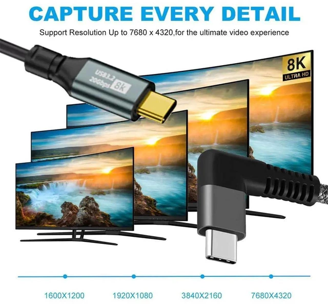 Alt view image 2 of 7 - AJMRTC RightAngled Stretch Coiled USB4 USBC Male to Male Cable, 20Gbps Data Sync, 100W PD Fast Charging, 8K Video Output for Laptop, Keyboard, Tablet and USBC Compatible Peripherals