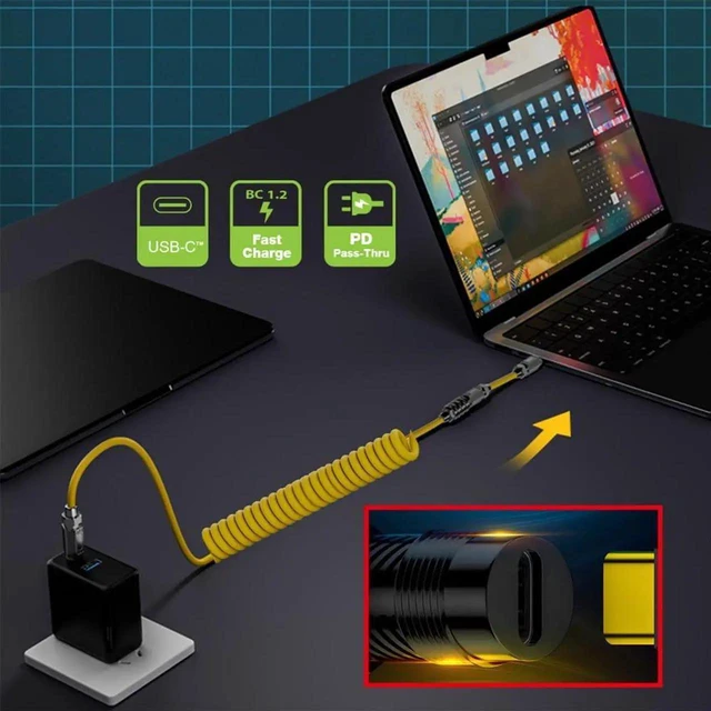 Alt view image 5 of 7 - AJMRTC Stretch Coiled USB4 USBC Male to Female Extension Cable, 20Gbps Data Sync, 140W PD Fast Charging, 8K Video Output for Gaming Keyboard, Mouse, Laptop and USBC Gaming Peripherals