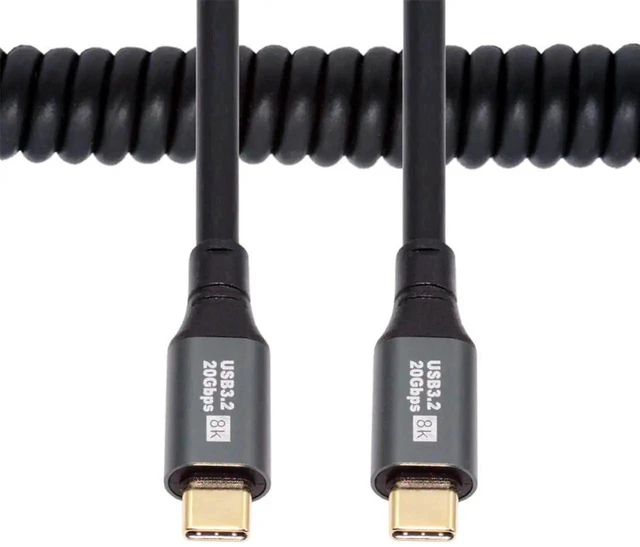 Main image of AJMRTC 150CM Stretch Coiled USB4 USBC Male to Male Cable, 20Gbps Data Sync, 100W PD Fast Charging, 8K Video Output for Laptop, Keyboard, Tablet and USBC Compatible Peripherals