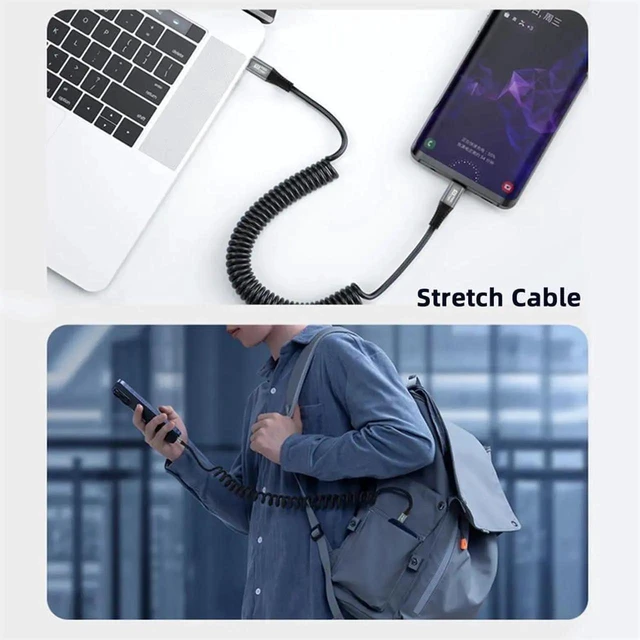 Alt view image 6 of 7 - AJMRTC 150CM Stretch Coiled USB4 USBC Male to Male Cable, 20Gbps Data Sync, 100W PD Fast Charging, 8K Video Output for Laptop, Keyboard, Tablet and USBC Compatible Peripherals