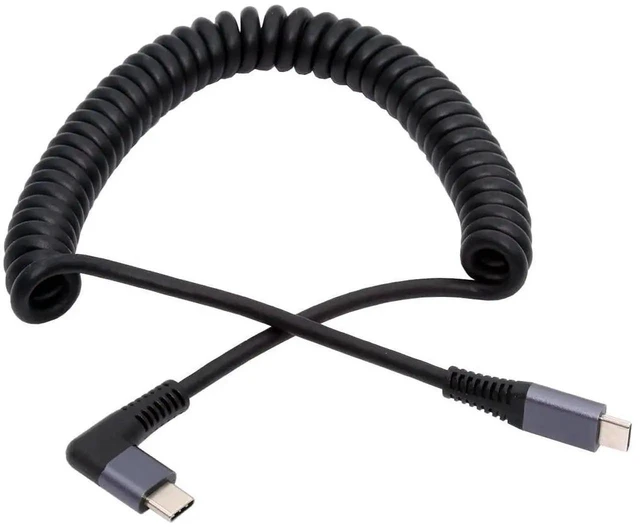 Main image of AJMRTC RightAngled Stretch Coiled USB4 USBC Male to Male Cable, 20Gbps Data, 100W PD Charging, 8K Video, 180CM Max Stretched Length for Laptop, Keyboard, Tablet USBC Peripherals