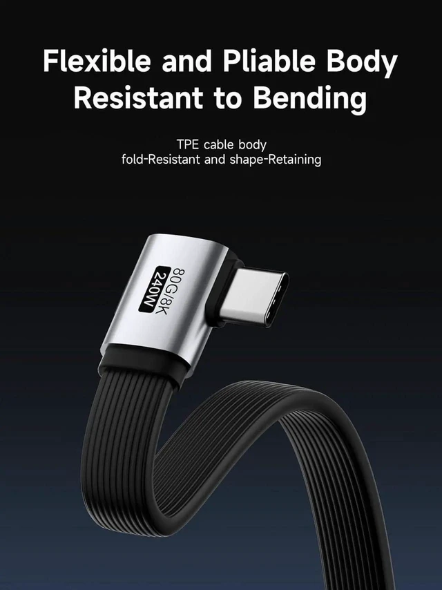 Alt view image 7 of 7 - AJMRTC 0.8FT Side90Degree USB4 V2.0 Short USBC Cable, 80Gbps Data, 240W PD Fast Charging, 8K@60Hz Video, Compatible with Thunderbolt 5/4 for iPhone 17 16 15 Pro Max, iPad Pro USBC Devices