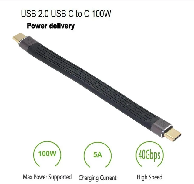 Alt view image 7 of 7 - AJMRTC 13CM Flat Slim FPC USB4 USBC Male to Male Cable, 40Gbps Data Transfer, 100W PD Fast Charging, 8K Video Output for Laptop, Smartphone and SpaceLimited USBC Peripheral Connection