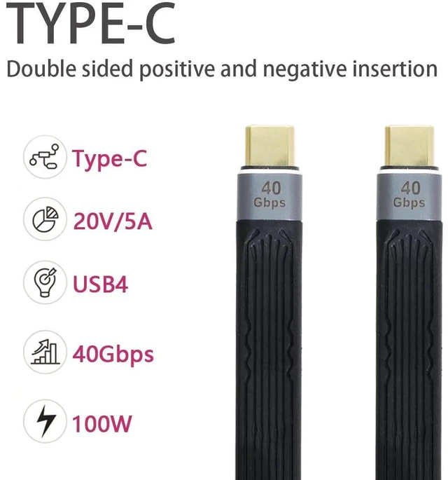 Alt view image 4 of 7 - AJMRTC 13CM Flat Slim FPC USB4 USBC Male to Male Cable, 40Gbps Data Transfer, 100W PD Fast Charging, 8K Video Output for Laptop, Smartphone and SpaceLimited USBC Peripheral Connection