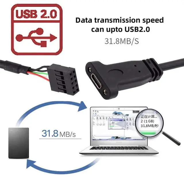 Alt view image 5 of 7 - AJMRTC 20cm SinglePort USB 3.1 TypeC Female to USB 2.0 Motherboard 9Pin 10Pin Header Cable with Bracket, Chassis FrontPanel Mount Adapter Cord for PC Desktop Internal Assembly