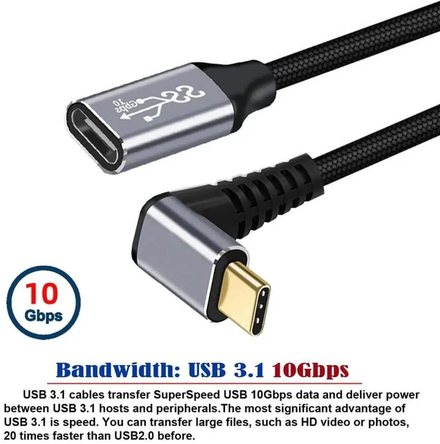 Alt view image 7 of 7 - AJMRTC 2M UpDown Angled USB 3.1 USBC Male to Female Extension Cable, 10Gbps Data Sync, 100W PD Fast Charging, Protective Sleeve Design for Laptop, Tablet and USBC Compatible Desktop Peripherals