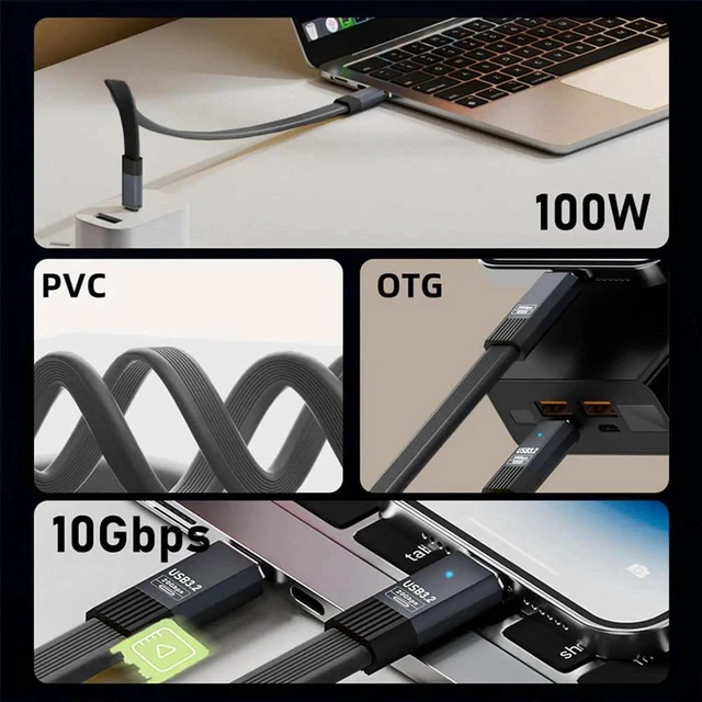 Alt view image 2 of 7 - AJMRTC 20CM Flat Slim FPC USB4 Cable, 20Gbps Data Sync, 100W PD Charging, 8K@60Hz & 5K@60Hz Video, Compatible with Thunderbolt 3 / 4 for Laptop, Docking Station and SpaceLimited Peripheral Connection