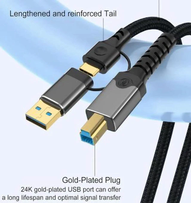 Alt view image 4 of 4 - AJMRTC 9.8FT USB 3.0 Printer Cable, USBA Male to USBB Male Data Cord, 5Gbps HighSpeed Transfer for Printer, Scanner, External Hard Drive, Audio Interface and USBB Compatible Desktop Peripherals