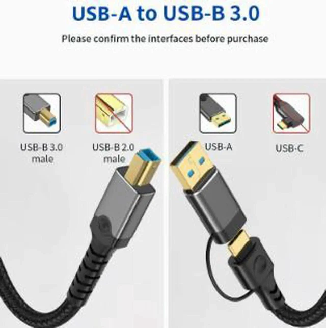 Alt view image 2 of 4 - AJMRTC 9.8FT USB 3.0 Printer Cable, USBA Male to USBB Male Data Cord, 5Gbps HighSpeed Transfer for Printer, Scanner, External Hard Drive, Audio Interface and USBB Compatible Desktop Peripherals