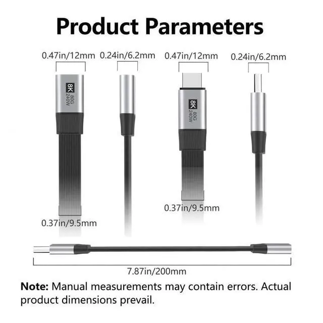Alt view image 2 of 7 - AJMRTC 20cm Flat Slim FPC USB5 MaletoFemale Extension Cable, 80Gbps, 240W PD, 16K 8K@60Hz 5K Video, Compatible with USB4.0, Thunderbolt 3/4/5 for Chassis & Embedded Installations