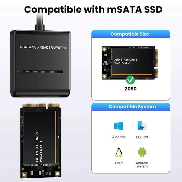 Alt view image 7 of 7 - AJMRTC USB3.0 to mSATA SSD Docking Enclosure, 5Gbps, USBC & USBA Dual Connectors, Portable External Adapter Cable for mSATA SolidState Drive Storage Expansion