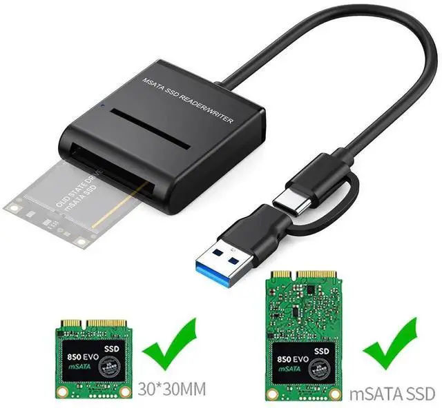 Alt view image 6 of 7 - AJMRTC USB3.0 to mSATA SSD Docking Enclosure, 5Gbps, USBC & USBA Dual Connectors, Portable External Adapter Cable for mSATA SolidState Drive Storage Expansion