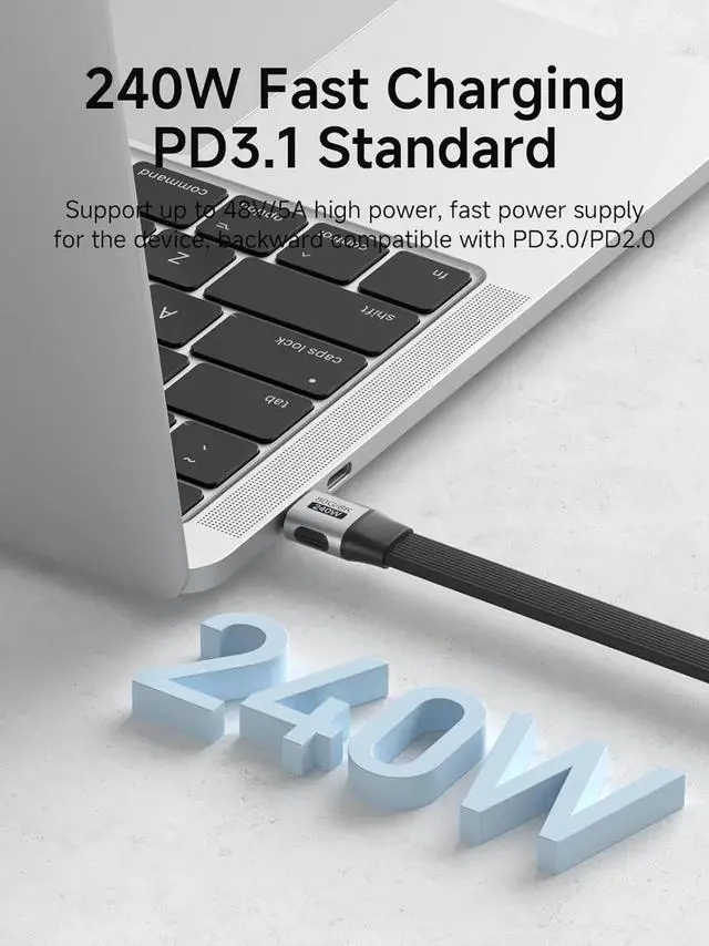 Alt view image 2 of 7 - AJMRTC 0.66FT USB4 V2.0 USBC Cable, 80Gbps Data, 240W PD Fast Charging, 8K@60Hz Video, Compatible with Thunderbolt 5/4 for iPhone 17 16 15 Pro Max, iPad and External SSD