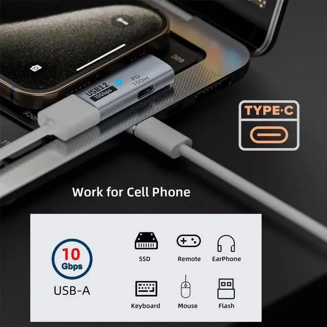 Alt view image 3 of 7 - AJMRTC USBC to USB3.0 Female OTG Adapter, 10Gbps Data Speed, 100W PD PassThrough Charging, Portable OTG Converter for Laptop, Tablet, Smartphone and USBC Compatible Devices