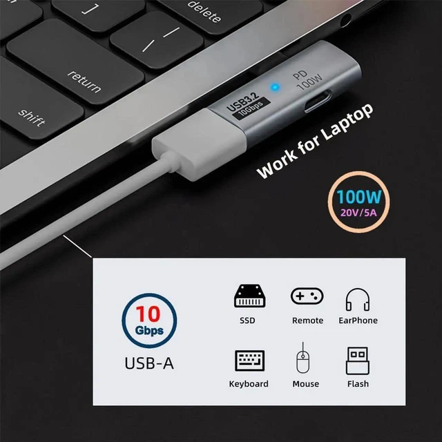 Alt view image 4 of 7 - AJMRTC USBC to USB3.0 Female OTG Adapter, 10Gbps Data Speed, 100W PD PassThrough Charging, Portable OTG Converter for Laptop, Tablet, Smartphone and USBC Compatible Devices