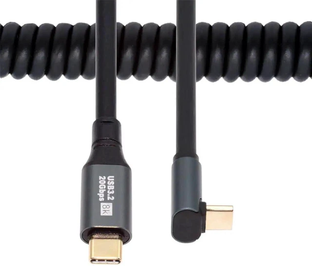 Main image of AJMRTC Stretch Coiled UpAngled USB4 USBC Cable, 20Gbps Data, 100W PD Charging, 8K Video, MaletoMale Retractable Cord for Laptop, Keyboard, Tablet and USBC Compatible Peripherals