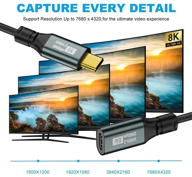 Alt view image 2 of 7 - AJMRTC Stretch Coiled USB4 USBC MaletoFemale Extension Cable, 20Gbps Data, 100W PD Charging, 8K Video, Retractable Spring Cord for Laptop, Keyboard, Tablet and USBC Peripherals