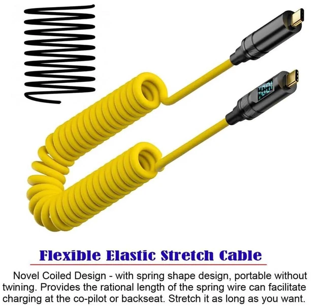 Alt view image 3 of 7 - AJMRTC 180CM Stretch Coiled USB4 USBC MaletoMale Cable, Smart LED Power Display, 20Gbps Data, 100W PD Charging, 8K Video for Laptop, External Disk, Smartphone USBC Peripherals