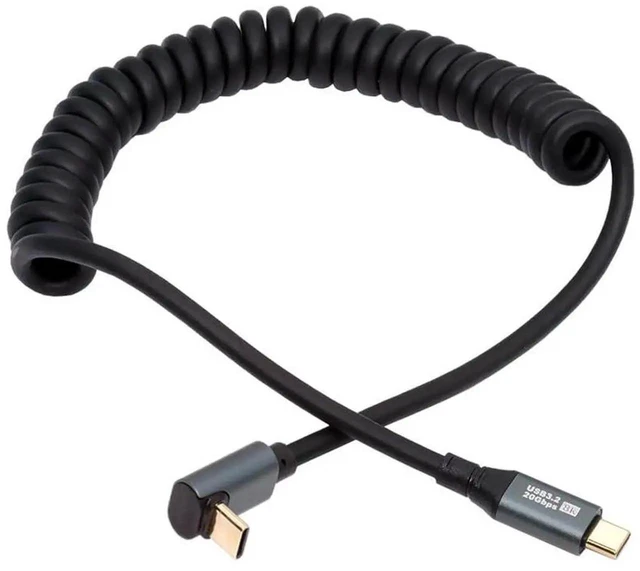 Main image of AJMRTC UpAngled Stretch Coiled USB4 USBC Cable, 20Gbps Data, 100W PD Charging, 8K Video, MaletoMale Spring Cord Stretches to 180cm for Laptop, Keyboard, Tablet USBC Peripherals