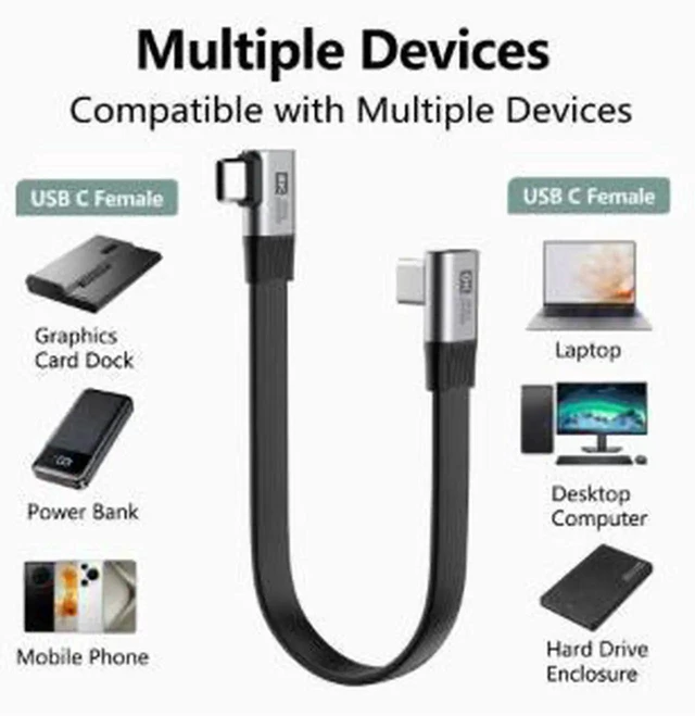 Alt view image 2 of 3 - AJMRTC 20cm RightAngled USBC Extension Cable, USB5/USB4, 80Gbps Data, 240W PD Charging, 8K@60Hz Video, HighSpeed Cord for Gaming Dock, VR Headset and Laptop Expansion