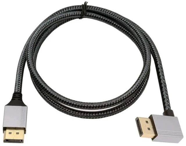 Main image of AJMRTC 2M LeftAngled DP to DP Cable, 90Degree Left Angle, 4K@60Hz UHD, Silver Protective Sleeve, DisplayPort Cord for Desktop, Laptop, Monitor and Graphics Card Setup