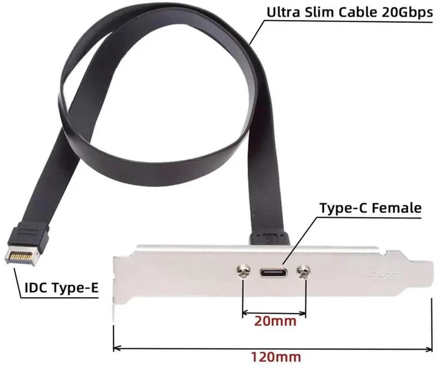Alt view image 2 of 7 - AJMRTC USB 3.2 Gen2x2 20Pin TypeE IDC Front Panel Header to USBC Female Extension Cable, 20Gbps HighSpeed Motherboard Internal Cable with Panel Mount Screw for Desktop PC Case Modding DIY Build