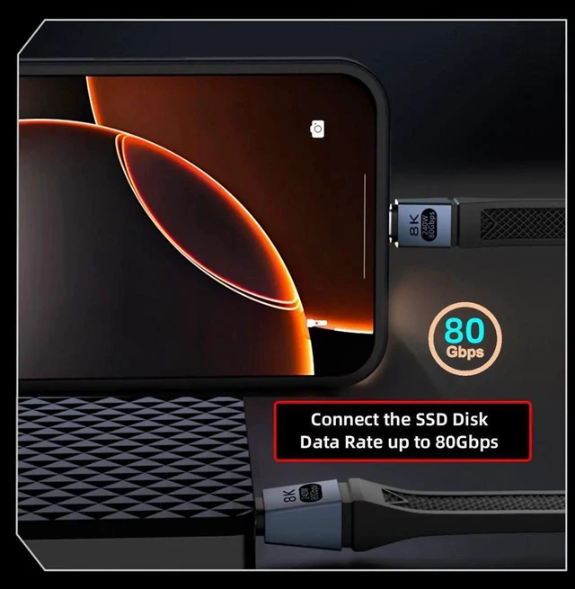Alt view image 7 of 7 - AJMRTC 13CM Black USB5.0 Flat FPC Ribbon Cable,Male to Male 80Gbps 240W PD EMark Chip Cord,HighSpeed Slim Cable for External SSD,eGPU,Docking Station & USBC Devices