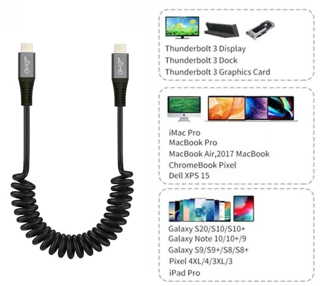 Alt view image 5 of 7 - AJMRTC 1.8M Coiled Stretch USB4 TypeC Male to Male Cable,20Gbps 100W PD Fast Charging 8K Video Cord,Retractable Spring Cable for Laptop,Keyboard,Tablet,Portable USBC Devices